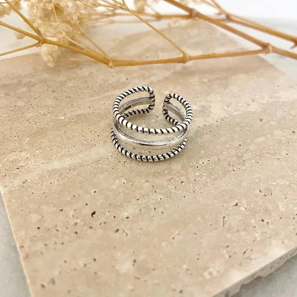 925 Sterling Silver Layer Stackable Ring Multi Layer Dainty Ring Band - Picture 4 of 7